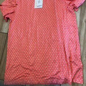 NWT LulaRoe Olive Top Size L, Rich Peach/Orange Dots, Short Flutter Sleeves